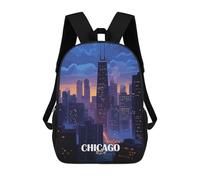 sinyumoney Chicago Cityscape at Dusk School Bag Bookbag 3D Printed Children's Backpacks for Kids Boy Girl Book Bags Kids School Bag Travel Rucksacks 17inch