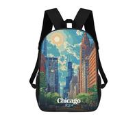 sinyumoney Chicago Cityscape Illustration Children's School Backpack 3D Printed for Kids Travel Rucksacks Book Bags for Boys Elementary School Students 17inch