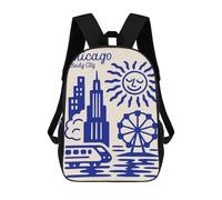 sinyumoney Chicago Windy City Blue Illustration Backpack School Travel College Rucksack Backpacks for Campus Outdoor Travel Sports 17inch
