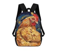 sinyumoney Chicken in Starry Night Style Backpacks 3D Printed 17inch Kids School Backpack Outdoor Casual Daypack Casual Travel Bags for Middle School Students