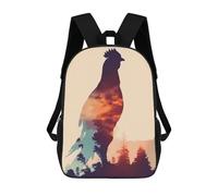 sinyumoney Chicken Silhouette 3D Printed Kids Backpacks Boys Fashion School Bag Travel Backpacks School Bags for Boys Elementary School Students 17inch