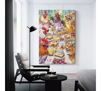 sinyumoney Chickens Tea Party with Dog-1 Bedroom Wall Art Home Office Kitchen Gallery Corridor Bathroom Wall Decor Ready To Hang Bedroom Canvas 20x30inch(50x75cm)