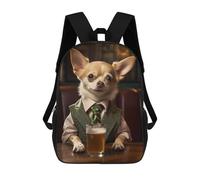 sinyumoney Chihuahua Dog in The Pub Backpacks Kids Student Schoolbag,3D Printed Backpacks,Elementary And Middle School Students Backpacks for Boys Girls 17inch