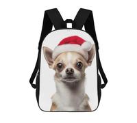 sinyumoney Chihuahua Dog with Santa Hat Portrait Backpacks Kids School Backpack School Bag 3D Printed School Bag for Boys Elementary And Middle School Students 17inch