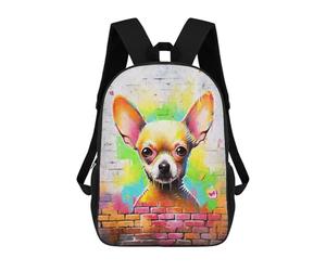 sinyumoney Chihuahua Graffiti Backpacks Kids 17inch School Backpack School Bag 3D Printed School Bag for Boys Elementary And Middle School Students