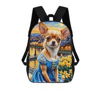 sinyumoney Chihuahua in Blue Dress Children's Backpack, 17 Inch 3D Printed School Backpack, Backpack Cartoon Adjustable School Bag for Primary School