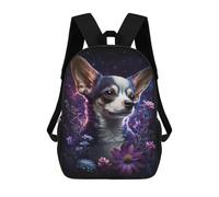 sinyumoney Chihuahua in Space Flowers Backpack School Fashion Stationery Backpack Waterproof Casual Daypacks for Campus Outdoor Travel Sports 17inch