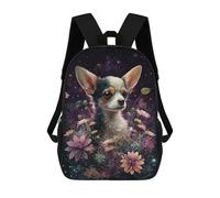 sinyumoney Chihuahua in Starry Garden 3D Printed 17 Inch School Backpack Children's Backpacks 3D Printed Cool Knapsack for Boys Elementary And Middle