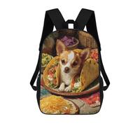 sinyumoney Chihuahua in Tacos Still Life Backpacks, Kids Backpack Student School Bag 3D Printed Travel Backpacks Fashion Accessory Backpack Children Waterproof School Bags 17inch