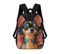 sinyumoney Chihuahua with Floral Tattoo Animal Rucksack Water Resistant Travel Backpack Computer Bag for Teenage Girls Boys Women Men 17inch
