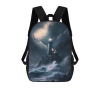 sinyumoney Children 17inch School Backpack 3D Printed A Lighthouse in A Storm V2 Bookbags Travel Rucksack Casual Large Capacity Daypack for Boys Girls