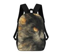 sinyumoney Children 17inch School Backpack 3D Printed Abstract Black Cat with Golden Eye Bookbags Travel Rucksack Casual Large Capacity Daypack for Boys Girls