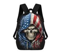 sinyumoney Children 17inch School Backpack 3D Printed American Flag Grim Reaper Hoodie Bookbags Travel Rucksack Casual Large Capacity Daypack for Boys Girls