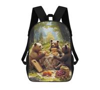 sinyumoney Children 17inch School Backpack 3D Printed Bears Picnic in The Woods Bookbags Travel Rucksack Casual Large Capacity Daypack for Boys Girls