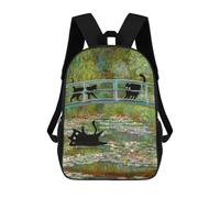 sinyumoney Children 17inch School Backpack 3D Printed BLACK Cat Monet WaterLily Bookbags Travel Rucksack Casual Large Capacity Daypack for Boys Girls