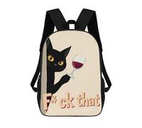 sinyumoney Children 17inch School Backpack 3D Printed Black Cat Wine Refusal Bookbags Travel Rucksack Casual Large Capacity Daypack for Boys Girls