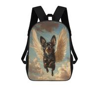 sinyumoney Children 17inch School Backpack 3D Printed Black Chihuahua with Angel Wings Remembrance Art Bookbags Travel Rucksack Casual Large Capacity Daypack for Boys Girls
