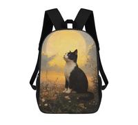 sinyumoney Children 17inch School Backpack 3D Printed Cat Gazing at The Moon Bookbags Travel Rucksack Casual Large Capacity Daypack for Boys Girls
