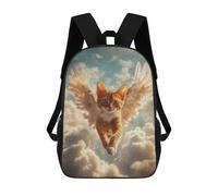 sinyumoney Children 17inch School Backpack 3D Printed Cat Memorial Decor Angel Cat in Flight Bookbags Travel Rucksack Casual Large Capacity Daypack for Boys Girls