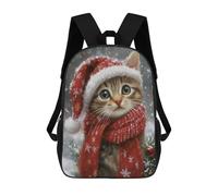 sinyumoney Children 17inch School Backpack 3D Printed Christmas Cat with Santa Hat Bookbags Travel Rucksack Casual Large Capacity Daypack for Boys Girls