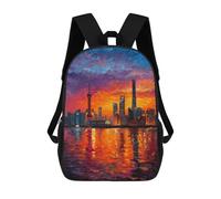 sinyumoney Children 17inch School Backpack 3D Printed Cityscape Sunset Reflections -2 Bookbags Travel Rucksack Casual Large Capacity Daypack for Boys Girls