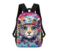 sinyumoney Children 17inch School Backpack 3D Printed Colorful Leopard in Spacesuit Bookbags Travel Rucksack Casual Large Capacity Daypack for Boys Girls