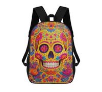 sinyumoney Children 17inch School Backpack 3D Printed Colorful Sugar Skull Art Print-2 Bookbags Travel Rucksack Casual Large Capacity Daypack for Boys Girls