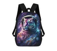 sinyumoney Children 17inch School Backpack 3D Printed Cosmic Tiger Astronaut Art Print Bookbags Travel Rucksack Casual Large Capacity Daypack for Boys Girls