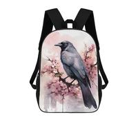 sinyumoney Children 17inch School Backpack 3D Printed Crow Cherry Blossom Bookbags Travel Rucksack Casual Large Capacity Daypack for Boys Girls