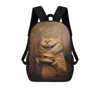 sinyumoney Children 17inch School Backpack 3D Printed Evil Cat Hamburger Food Bookbags Travel Rucksack Casual Large Capacity Daypack for Boys Girls
