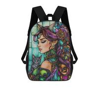 sinyumoney Children 17inch School Backpack 3D Printed Fantasy Witch Stained Glass Artwork Bookbags Travel Rucksack Casual Large Capacity Daypack for Boys Girls