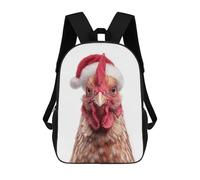 sinyumoney Children 17inch School Backpack 3D Printed Festive Chicken with Santa Hat Bookbags Travel Rucksack Casual Large Capacity Daypack for Boys Girls