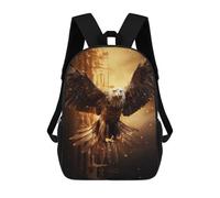 sinyumoney Children 17inch School Backpack 3D Printed Fire Flames Bald Eagle USA Bookbags Travel Rucksack Casual Large Capacity Daypack for Boys Girls