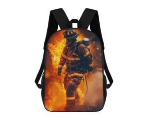 sinyumoney Children 17inch School Backpack 3D Printed Firefighter in Flames Bookbags Travel Rucksack Casual Large Capacity Daypack for Boys Girls