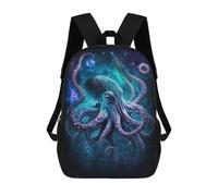 sinyumoney Children 17inch School Backpack 3D Printed Galactic Octopus Art Print -2 Bookbags Travel Rucksack Casual Large Capacity Daypack for Boys Girls