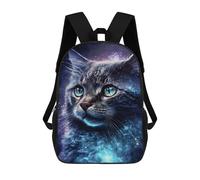 sinyumoney Children 17inch School Backpack 3D Printed Galaxy Cat with Sparkling Eyes Bookbags Travel Rucksack Casual Large Capacity Daypack for Boys Girls