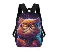 sinyumoney Children 17inch School Backpack 3D Printed Glowing Glasses Cat Art Print-1 Bookbags Travel Rucksack Casual Large Capacity Daypack for Boys Girls