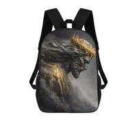 sinyumoney Children 17inch School Backpack 3D Printed Golden Crowned Jesus Bowing Down Bookbags Travel Rucksack Casual Large Capacity Daypack for Boys Girls
