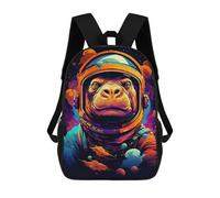 sinyumoney Children 17inch School Backpack 3D Printed Hippopotamus Astronaut Space Suit Bookbags Travel Rucksack Casual Large Capacity Daypack for Boys Girls
