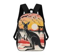 sinyumoney Children 17inch School Backpack 3D Printed Kangaroo Japan Painting Bookbags Travel Rucksack Casual Large Capacity Daypack for Boys Girls