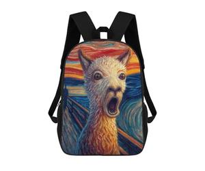 sinyumoney Children 17inch School Backpack 3D Printed Llama Art Print, The Scream Style Bookbags Travel Rucksack Casual Large Capacity Daypack for Boys Girls