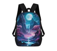 sinyumoney Children 17inch School Backpack 3D Printed Neon Full Moon Valley Bookbags Travel Rucksack Casual Large Capacity Daypack for Boys Girls