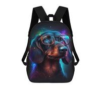 sinyumoney Children 17inch School Backpack 3D Printed Neon Galaxy Dog Glasses Bookbags Travel Rucksack Casual Large Capacity Daypack for Boys Girls