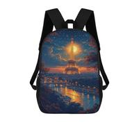 sinyumoney Children 17inch School Backpack 3D Printed Paris Eiffel Tower Night Lights Bookbags Travel Rucksack Casual Large Capacity Daypack for Boys Girls