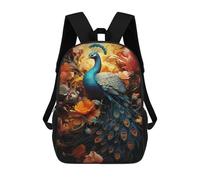 sinyumoney Children 17inch School Backpack 3D Printed Peacock with Flowers Bookbags Travel Rucksack Casual Large Capacity Daypack for Boys Girls