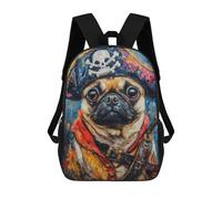 sinyumoney Children 17inch School Backpack 3D Printed Pug Pirate Costume Painting Bookbags Travel Rucksack Casual Large Capacity Daypack for Boys Girls