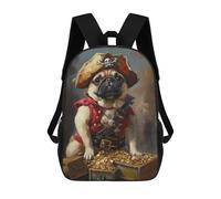 sinyumoney Children 17inch School Backpack 3D Printed Pug Pirate with Treasure Chest Bookbags Travel Rucksack Casual Large Capacity Daypack for Boys Girls