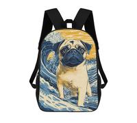 sinyumoney Children 17inch School Backpack 3D Printed Pug Surfing Waves Art Print Bookbags Travel Rucksack Casual Large Capacity Daypack for Boys Girls