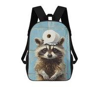 sinyumoney Children 17inch School Backpack 3D Printed Raccoon with Toilet Paper Roll on Head Bookbags Travel Rucksack Casual Large Capacity Daypack for Boys Girls