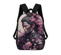 sinyumoney Children 17inch School Backpack 3D Printed Samurai Warrior with Cherry Blossoms-2 Bookbags Travel Rucksack Casual Large Capacity Daypack for Boys Girls